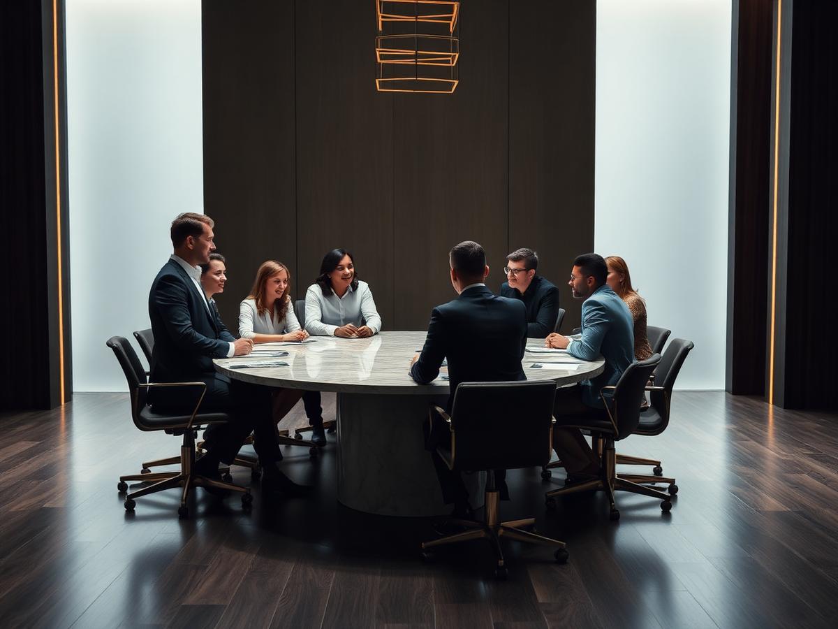 Entrepreneurs collaborating around a roundtable at a Houston mastermind