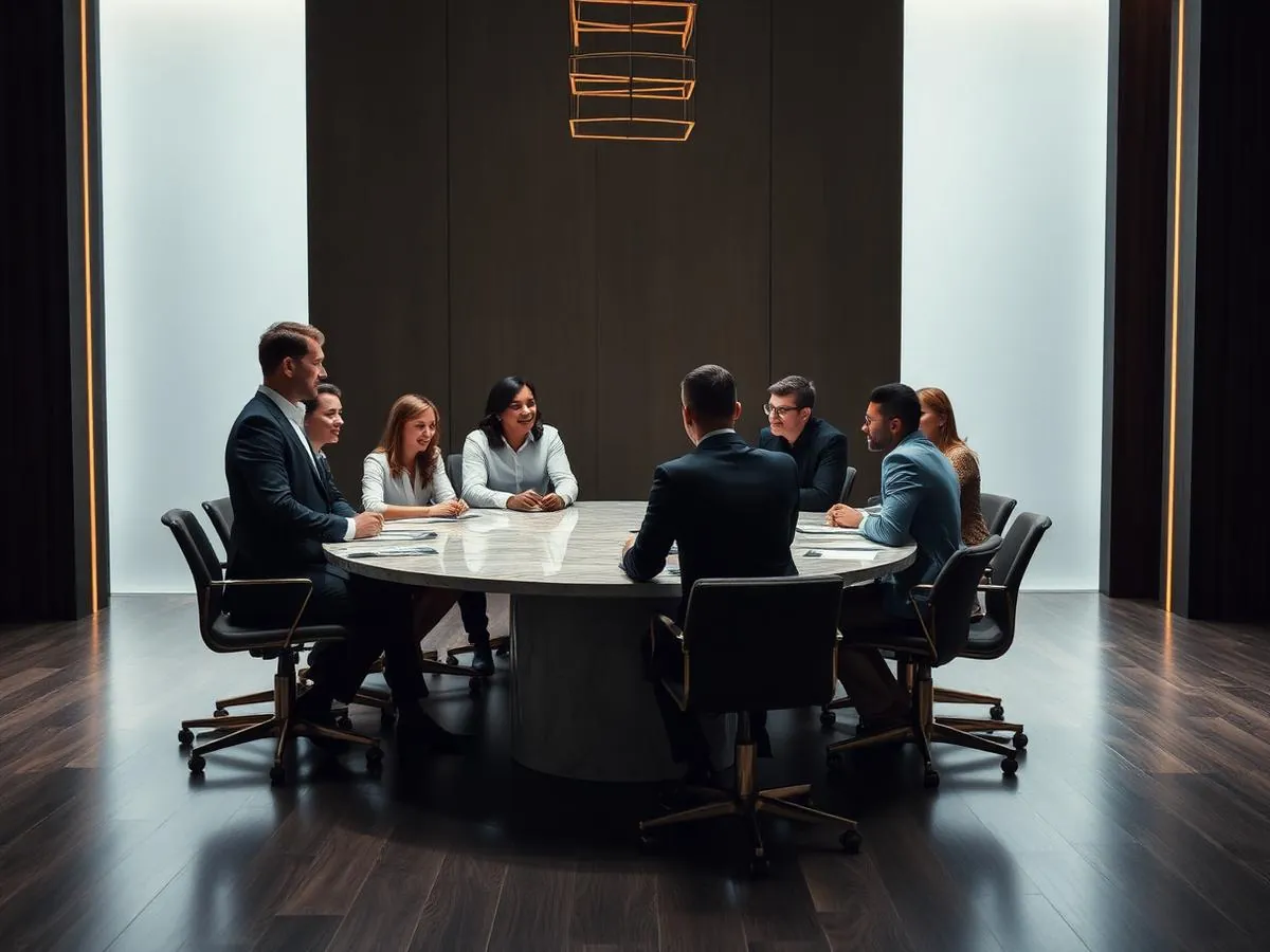 Members of Take The Lead Houston collaborating around a roundtable